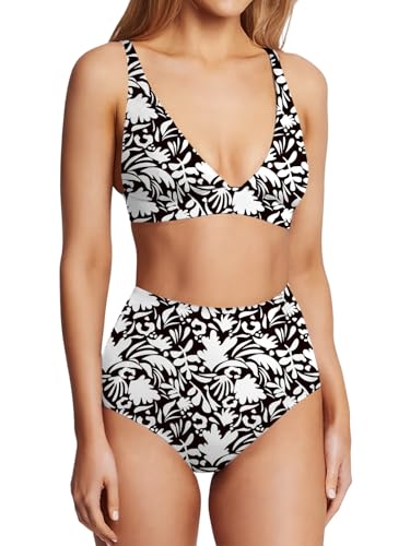 Swim Suits for Women 2 Piece High Waisted Bikini Sets Deep V Neck Bathing Swimming Suits Women's Swimwear Swimsuit3