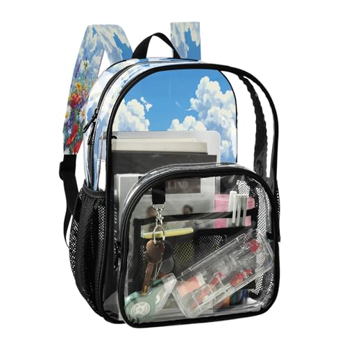 Colorful Wildflowers Clear Backpack - Stadium Approved Large 15.7-inch Waterproof Transparent Bag for Sports, Concerts, Work, Travel#1322