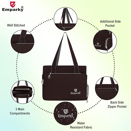 Image of Women Bag, Black with Turquoise Accents, Tote Bag with Multiple Zipper Pockets