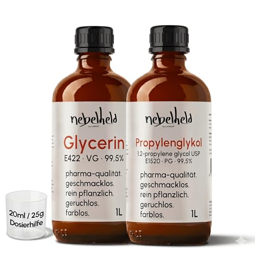 PG VG | Glycerin & Propylenglycol | 2 x 1000 ml | Liquid Base 50 50 | Lebensmittelqualität | MADE IN GERMANY