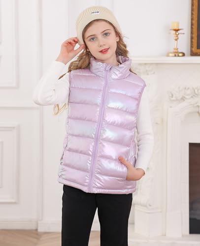 Cutemile Girls Boys Puffer Vest Kids Winter Metallic Sleeveless Jacket 5-12 Years2