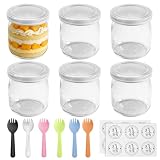 200ml Dessertgläser, Durchsichtige Joghurtgläser mit Deckel (6 Stück), Joghurtgläser with Lid, Mehrzweck-Nachtischgläser für Gelee, Honig, Mousse, Desserts, Müsli, Marmeladen, mit Löffel und Anhänger