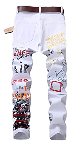 Enrica Men's Casual Skinny Printed Stretch Denim Jeans Pants2