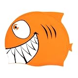 Aymzbd Protection Bathing Cap Swimming Hat Cute Non-Slip Easy to Put on & Off Elastic Bathing Cap Swim Gear for Children Boys Girls, Orange