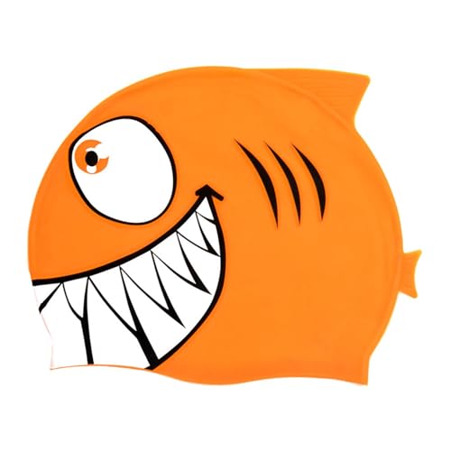 Aymzbd Protection Bathing Cap Swimming Hat Cute Non-Slip Easy to Put on & Off Elastic Bathing Cap Swim Gear for Children Boys Girls, Orange