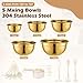Shellwei Gold Mixing Bowls with Airtight Lids 24 Pcs Stainless Steel Mixing Bowls Set Size 1, 1.5, 2, 3.6, 7QT, Measuring Cups Spoons Baking Utensils Bowl for Kitchen Baking Serving Food