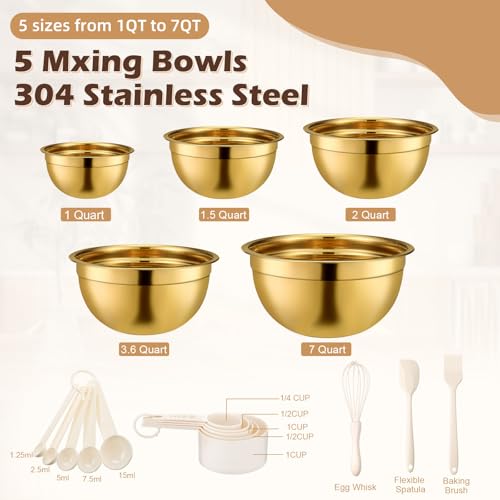 Set de 5 tazones dorados de acero inoxidable con tapas miniatura 2
