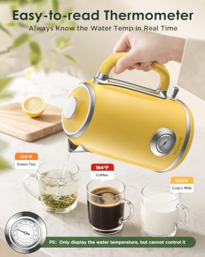 Image of KOIOS Electric Kettle 1.8L with Built-in Temperature Gauge, Retro Design | 1500W Hot Water Tea Pot for Boiling Water, Stainless Steel Interior, Auto Shut-Off & Boil Dry Protection, Drip-free Spout