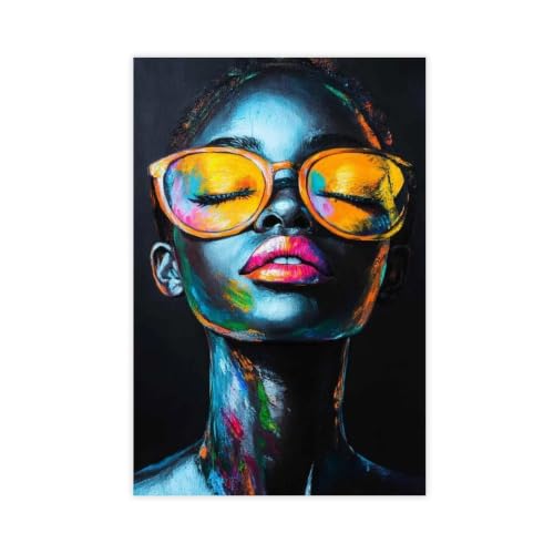 Portrait femme lunettes fond noir sur toile géante 50x76 cm idée déco murale chambre