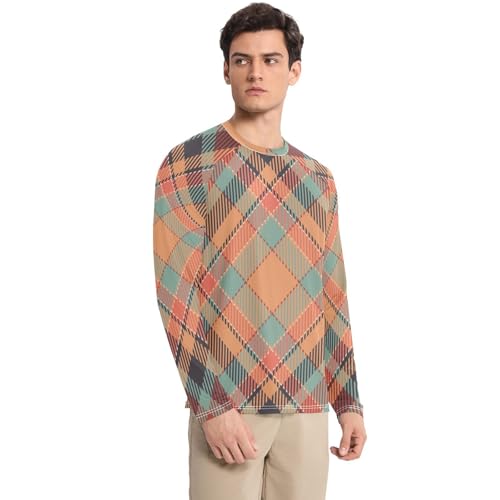 Plaid Scotland Colorful Men's Swim Shirts UPF 50+ Fishing Elasticity UV Sun Protection Beach3