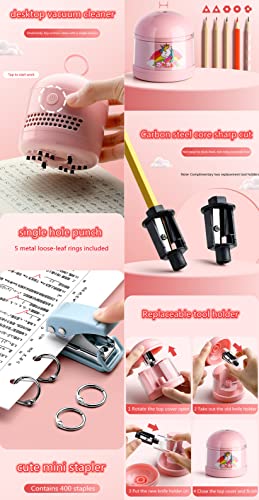 Image of Magicwand Battery Operated Pencil Sharpener,Electric Eraser,Vacuum Cleaner Stationery Set with 10 Eraser Refills for Kids,Adults for Home Office School【3 Yrs & Up】【Flamingo Pink】