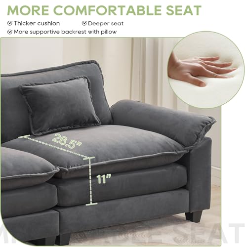 Image of Oprisen 120 inch Modular Sectional Sofa, Comfy Cloud Couch Sectional Sofa, Velvet Sofa Sleeper Deep Seat Sofa with Throw Pillows for Living Room (Blue Gray, 120 inch- 3 Seater)