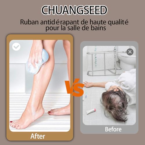 CHUANGSEED 15 Streifen, 10 cm x 61 cm, transparent, rutschfest, für Treppen, Treppen, Badezimmer, transparent, rutschfest, selbstklebend, für Treppen, Innenräume