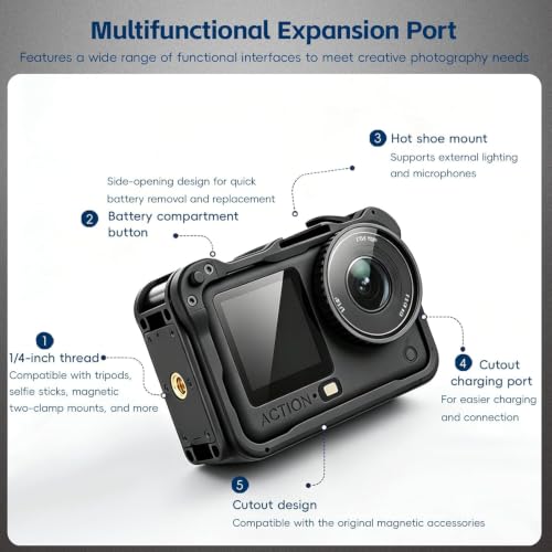 Image of Adofys Housing Case for DJI Osmo Action 6, ABS Protective Frame Expansion Cage, Cold Shoe, 1 /4 inch Screw Adapter, Action 6 Accessories Compatible for Tripod, Selfie Stick