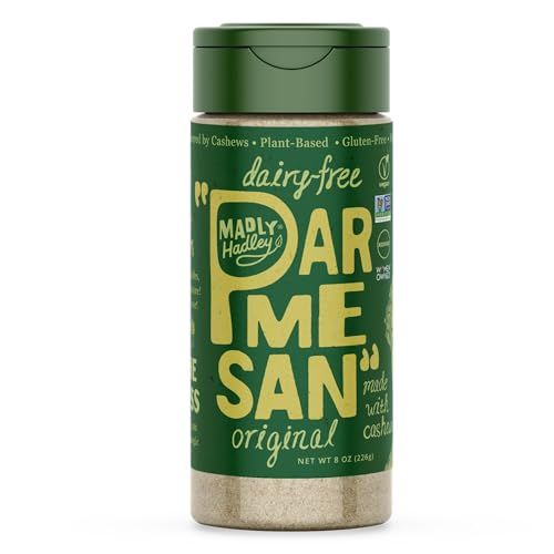 Madly Hadley Plant-Based Parmesan Cheese, 1 pack - 8oz | Original Vegan Cashew Parmesan Grated Topping for Pasta, Salad, Sauces | Dairy-Free, Gluten-Free, Non-GMO, Soy-Free, Keto-Friendly