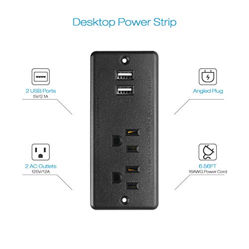 Recessed Power Strip Flat Plug, Desk Outlet With Usb, Etl Listed Conference Recessed Power Outlet Socket With 2 Ac Plugs, 2 Usb Ports Connect With 6Ft Power Cord For Furniture, Home, Office(Black) #TOP1