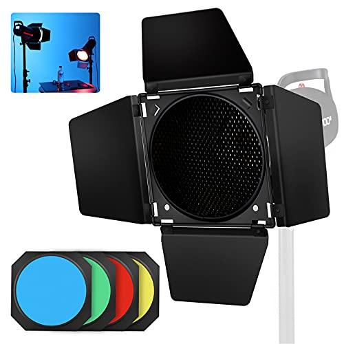 Image of Godox BD-04 Barn Door & Honeycomb Grid &4 Color Gel Filters Compatible for Standard Reflectors Accessories kit
