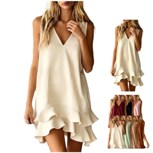 Robe courte sans manches col V fluide pour des vacances d'été légères