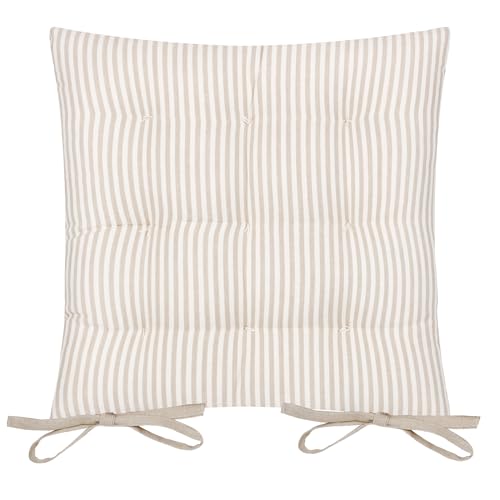 furn. Hayle 2 Pack Striped Cotton Seat Pad Cushion – Reversible Design, Indoor and Outdoor (Natural – 40x40cm) - Image 2