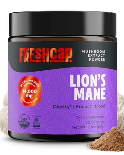 FreshCap Mushrooms Ayurvedic Premium Organic Lions Mane Powder - 14:1 Fruiting Body Extract with 31% Beta-Glucans - 3rd-Party Tested Nootropic for Clarity, Focus & Cognitive Support (60 Servings) FreshCap Mushrooms Ayurvedic Premium Organic Lions Mane Powder - 14:1 Fruiting Body Extract with 31% Beta-Glucans - 3rd-Party Tested Nootropic for Clarity, Focus & Cognitive Support (60 Servings)