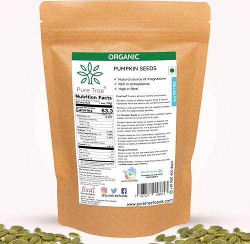 Image of Pure Tree Certified Organic Pumpkin Seeds | 100 g | Kaddu ke Beej | Seeds for Eating Good Source Of Omega 3 | Raw Pumpkin Seeds Superfood