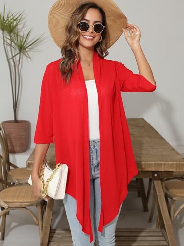 Image of Women's Lightweight Open Front Cardigans Short Sleeve Casual Soft Sheer Cardigan S-2XL with Pockets