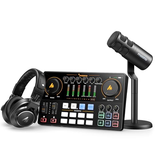 Image of MAONO Podcast Equipment Bundle: Audio Interface mixer with Dual XLR Input for Podcast Streaming - MaonoCaster E2 GEN2+PD100+MH700