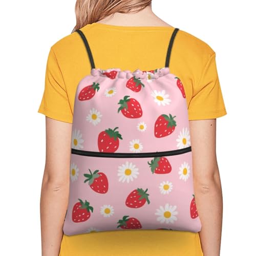 Famame Strawberry Flowers Drawstring Backpack String Bag Sackpack For Gym Shopping Beach Sport Yoga2