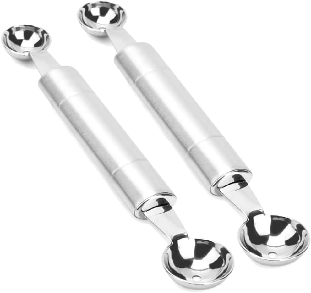 2 Pcs Double Ended Headed Fruit Icecream Ball Spoon Melon Baller Parisienne Scoop Smooth Round Melon Balls Melon Scoop for Watermelon/Ice 30mm Melon Ballers