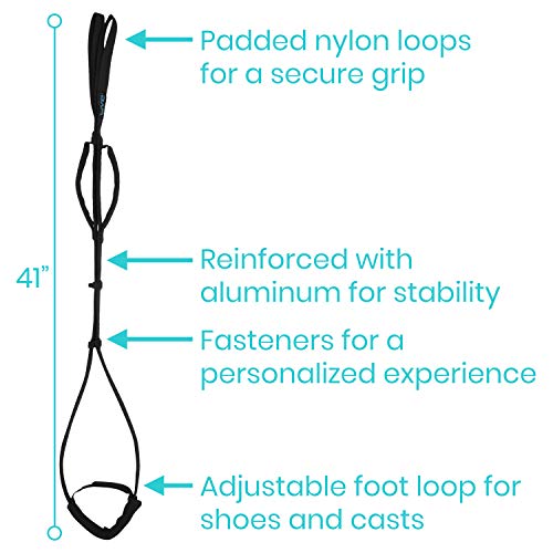 vive multi purpose leg lifter strap - proflex leg lift strap - leg lifter assist with nylon webbing for recovery stretching - loop with hand grips - lift foot calf for elderly handicapped car bed