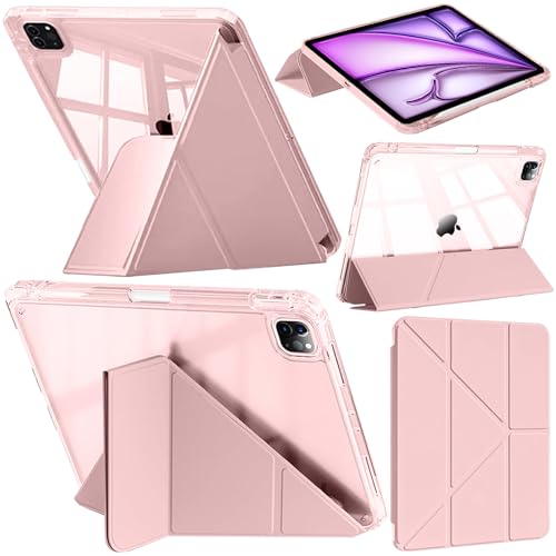 Custodia Compatibile con iPad Air 13 Pollici (M2) 2024/iPad Pro 12.9 2022/2021/2020/2018 con Portapenne, Chiaro Antiurto, Supporto Pieghevole a Y 6 in 1, Pencil Pro/USB-C, Rosa