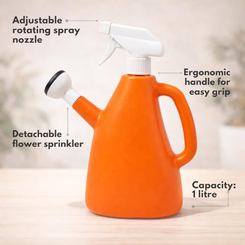 Image of Urban Upvan Watering and Spray Dual-Use Watering Can 1L | Garden Watering Sprayer Bottle with Adjustable Nozzle | Indoor Outdoor Plant Watering Tool for Home, Balcony & Garden (Orange)