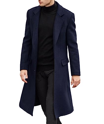 FIZZOQI®Men's Casual Trench Coat Slim Fit Notched Collar Long