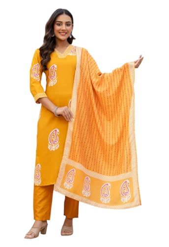 Ensemble kurta en viscose pour les fêtes d'été : costume ethnique jaune avec pantalon