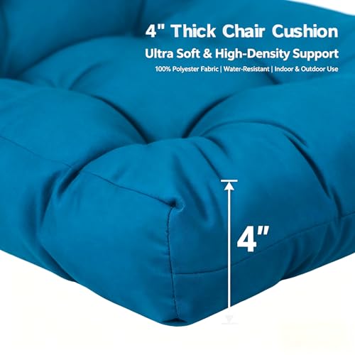 Image of QILLOWAY Outdoor Chair Cushion for Patio Furniture, Waterproof Patio Cushions Set of 4 with Ties, Fade Resistant Replacement Pads for Outdoor Rocking Chairs,Peacock Blue