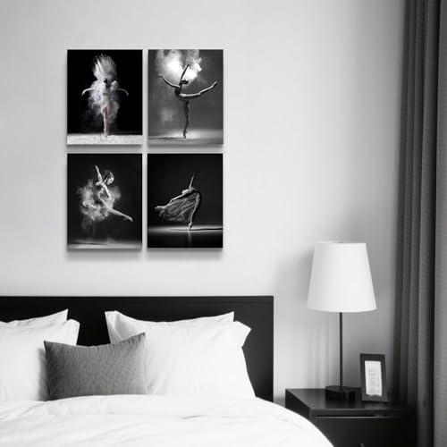 Image of NCYEL 4Pcs Black and White Ballet Wall Art Girl Dancing Canvas Prints Elegant Dance Wall Decor Poster Modern Gallery Style Prints Living Room Bedroom Pictures 8x10 Inch Unframed