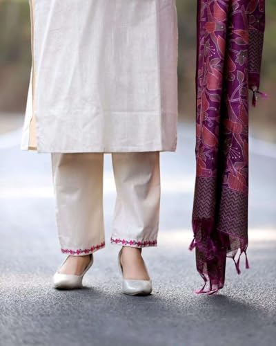 Image of Kraft Ebong Women's Cotton Floral Printed Straight Kurti with Pant and Dupatta Set