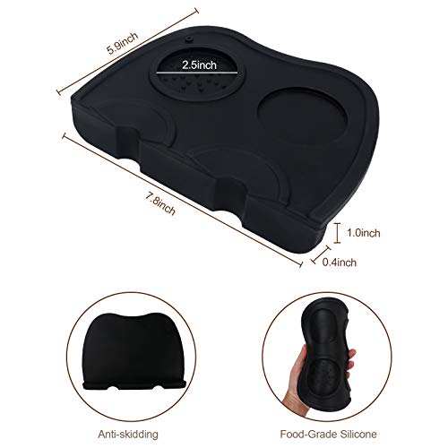 Coffee Tamper Tool, Silicone Rubber Espresso Tamping Mat, Double Hole Corner Edge Practical Stand Tamp Station 63Mm To Protect Your Worktop For Espresso Baristas Powder Maker (Large Black) #TOP2