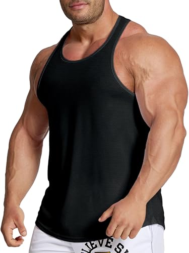Agilelin Débardeurs de Sport pour Homme, en Maille à Séchage Rapide,T-Shirt sans Manches pour la Musculation(Pure Black/XL) – vue 2