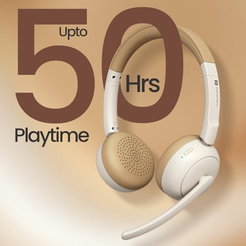 Image of Portronics Muffs A3 On Ear Headphone with Inbuilt Flexible Boom Mic & Dual ENC Technology, Upto 50 Hours Playtime, Deep Bass, Bluetooth Version 6.0, 40mm Dynamics Driver, Type C Fast Charging(Beige)
