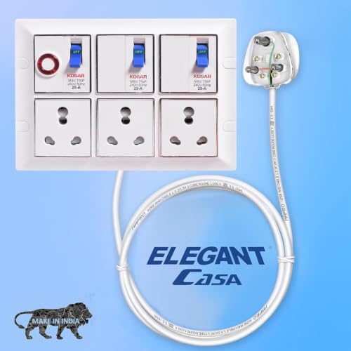 Image of ELEGANT CASA 16 Amp Heavy Duty Extension Board Box with MCB Protection (Without Cable Cord) | 2500W Multi-Plug Socket Power Strip with Free PCT Connector for DIY Custom Wiring (White)
