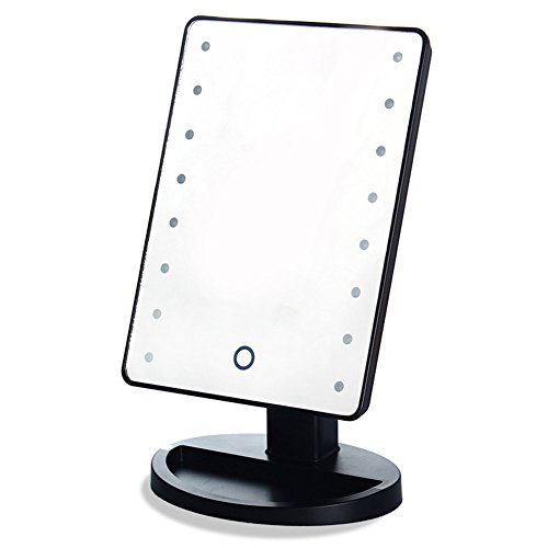 RightOn Lighted Makeup Mirror with LED Lights Touchscreen Sensor With DIMMABLE Lights Table Top Cosmetic Mirror For Bathroom Vanity USB Cable and Battery Dual Power Source (Black-Touch Screen)