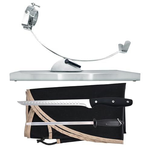 NERTHUS FIJ 1449 Support à jambon Support à jambon basculant et tête rotative en acier inoxydable + Couverture de jambon noire + Aiguiseur manuel + Couteau à jambon, Noir