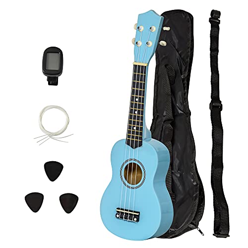 Homcom Sopraanukelele, 53 cm, van lichtblauw hout, met 4 nylon snaren, 3 plectrums, 1 reservetabel en 1 stemapparaat