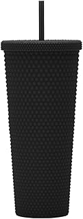 24oz Fully Studded Tumbler.Matte Black Studded Tumbler with Lid and Straw.Reusable Double Walled Insulated Travel Tumbler.Plastic Acrylic Pastel Colored Tumbler Cup for Iced Coffee Smoothie.