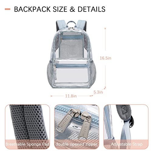 Abshoo Heavy Duty Clear Backpack School Approved Transparent Clear Bookbag For School (Pastel Blue) #TOP4