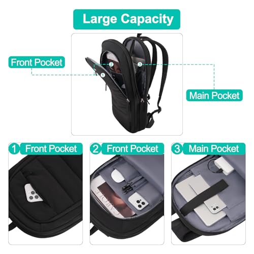 MOSISO 15-15.6 inch Laptop Backpack, Puffy Travel Backpack for Women, Quilted Casual Daypack, 16 inch Expandable Carry on Computer Bookbag with USB Port for College Work Business, Black4