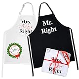 Prazoli His and Her Aprons - Mr Right Mrs Always Right Couples Engagement Gift, Cute Bridal Shower Gift Anniversary Wedding Registry Items & Decoration, Housewarming Gifts For New Home Newlywed Gift