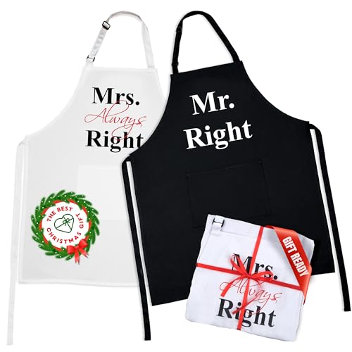 Prazoli His and Her Matching Aprons for Couples - Mr Right Mrs Always Right Matching His...