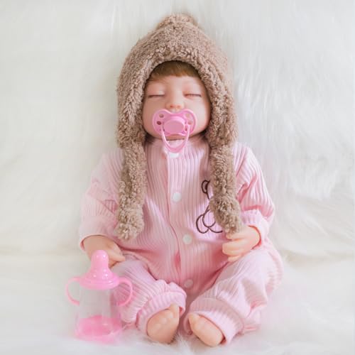 ENADOLL Realistic Reborn Baby Doll - 16 inches Real Life Newborn Baby Dolls, Adorable Lifelike Babies, Weighted Reborn Toddler Gifts Set for Kids Grandma (Pink Twin Girl)